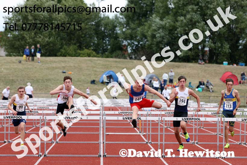 Boys under-15s 80 hurdles, 2018 Northern Under-17s/U-15s/U-13s Champs., Wavertree Athletics Centre, Liverpool. Photo: David T. Hewitson/Sports for All Pics